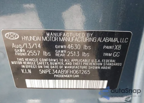 2015 Hyundai Sonata Sport 2.0T from USA, damaged, VIN 5NPE34AB9FH061265